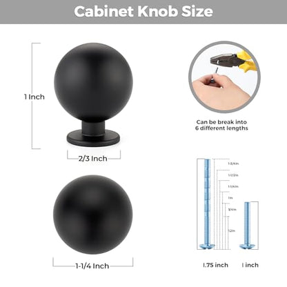 Black Cabinet Knobs 12 Pack Round Ball Drawers Knobs, 1" Diameter - color: Black