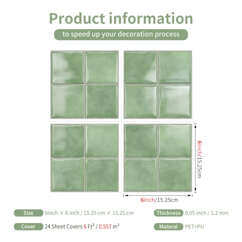 4 Pack Pale Sage Green Square Peel and Stick Wall Tiles, 6"x6" - color: Pale Sage Green, size: 4 Pcs 6" x 6" x 0.05"