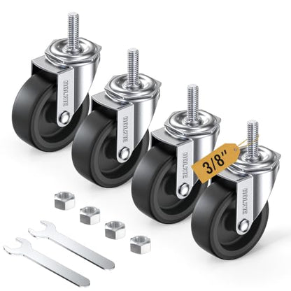 HOLKIE Caster Wheels 3 inch with No Brake Stem Casters, 3/8" -16 x 1-1/4" (Stem Diameter 3/8", Stem Length 1-1/4") Threaded Swivel Casters Set of 4 Heavy Duty Castors Black - color: Black-4Pack, size: 3/8" -16 x 1-1/4"