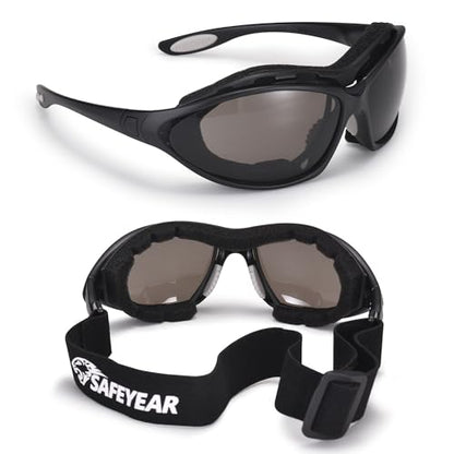 SAFEYEAR Safety Glasses Anti Fog Scratch Resistant ANSI Z87.1 CE Protective Eyewear with Foam Gasket Adjustable Strap - color: Smoke Lens