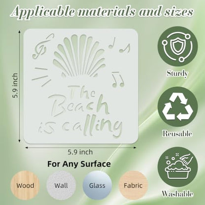Ocean Stencils for Crafts Reusable 16Pcs Stencils(5.9X5.9 Inch) - color: Ocean