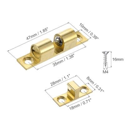 PATIKIL 50mm Double Ball Tension Roller Catch Latch, Solid Brass Adjustable Hardware Fitting with Screws for Cabinet Closet Tension Latch, Gold Tone - size: 50mm