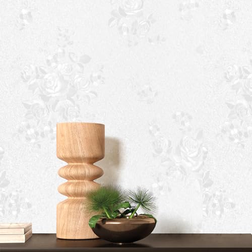 White Embossed Peel and Stick Wallpaper Textured Floral Contact Paper - color: White, size: 17.7" x 394"