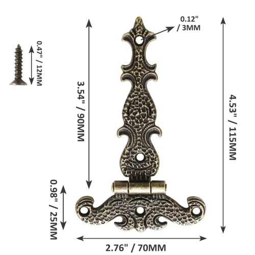 Jiozermi 4 PCS T-Strap Hinges, Antique Bronze - color: Bronze