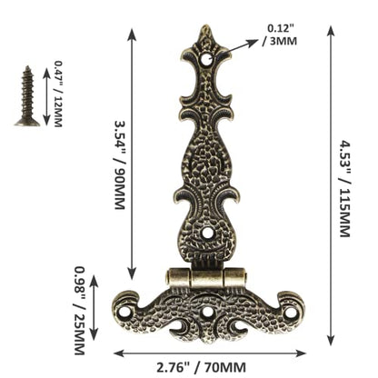 Jiozermi 4 PCS T-Strap Hinges, Antique Bronze - color: Bronze