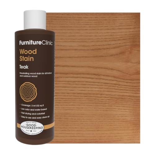 Furniture Clinic Wood Stain, Water-Based & Fast Drying, Teak - color: Teak, size: 250ml / 8.5 Fl Oz