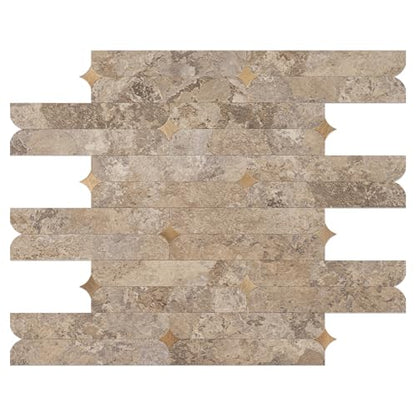 Peel and Stick Backsplash Tiles, Beige Slate Mixed Gold Stellate Self-Adhesive PVC Metal Mosaic Tiles for Kitchen & Bathroom (10 Sheets) - color: Beige Slate Mixed Gold Stellate