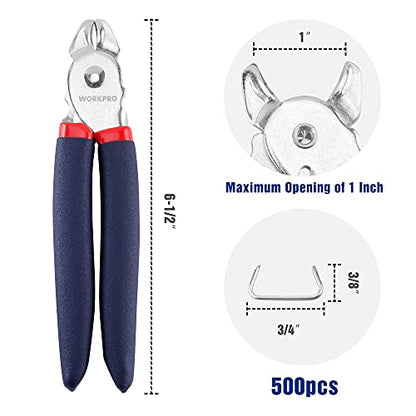 WORKPRO Hog Ring Pliers with 500 Pcs 3/4" Hog Rings - style: Flat Hog Ring Pliers Set