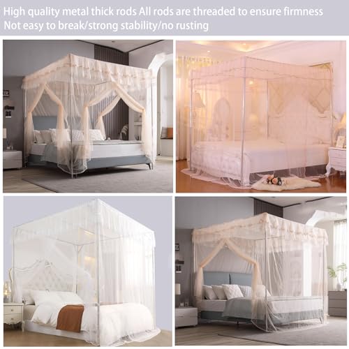 Canopy Bed Frame Full, Stainless Steel Four Corner Bed Canopy Poles Mosquito Net Frame Bracket Fit for Metal Bed Wood Bed, Stainless Steel Canopy Bed Frame Full Size - size: 78"W x 53"L (Pack of 1)