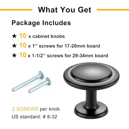 Matte Black Cabinet Knobs Round Kitchen Pulls 10 Pack 8222 - color: Matte Black, size: 1-1/4 Inches, style: 10 Pack Round Knob