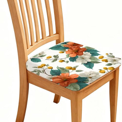 Chair Seat Covers - Waterproof Stretch Printed Dining Room Chair Cover with Elastic Ties Removable Washable Dining Upholstered Chairs Protector (White, Four-piece Set) - color: White, size: Four-piece set