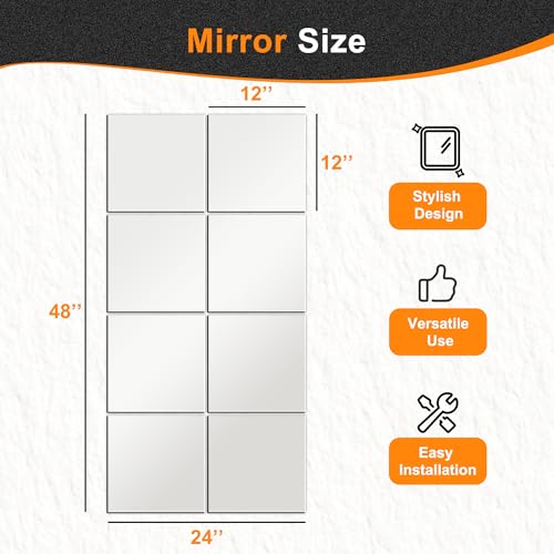 Delma Glass Mirror Tiles, 12'' x 12'', 8 PCS - size: 12" x 12" (8 PCS)