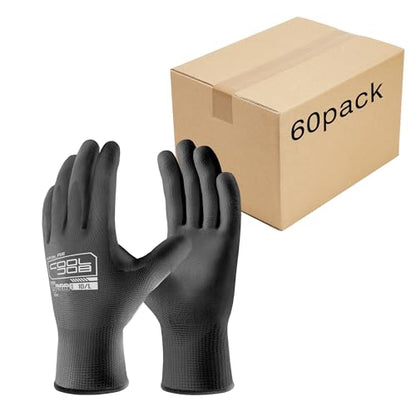 COOLJOB 60 Pairs Safety Work Gloves Pack Bulk with Grip PU Coating - color: Black, size: Small