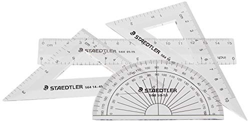 STAEDTLER Math Set - 4 pc Geometry Kit for Students - School Supplies with Clear Protractor, 6in Ruler & 2 Triangles – Metric & Imperial Scales - size: 4 Piece Set