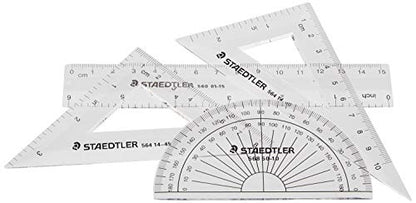 STAEDTLER Math Set - 4 pc Geometry Kit for Students - School Supplies with Clear Protractor, 6in Ruler & 2 Triangles – Metric & Imperial Scales - size: 4 Piece Set
