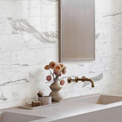 Vamos Tile Peel & Stick Backsplash on Subway Tile,22-Pack 6''x12'',Glossy - color: Carrara White with White Grout