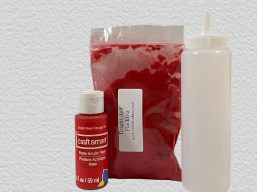Fowl Flocker Flocking Kit 1oz Flock (Bright Red) with 2 Ounce Color Matched Acrylic Paint/Adhesive and Applicator - color: Bright Red