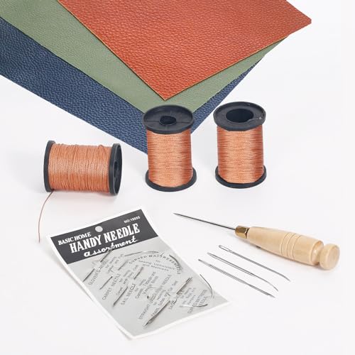 3-Spool Nylon Thread Kit - Each 80 Yards, Includes Sewing Awls & Needles for Hand Sewing, Upholstery & Leather Repair, Brown - color: Brown