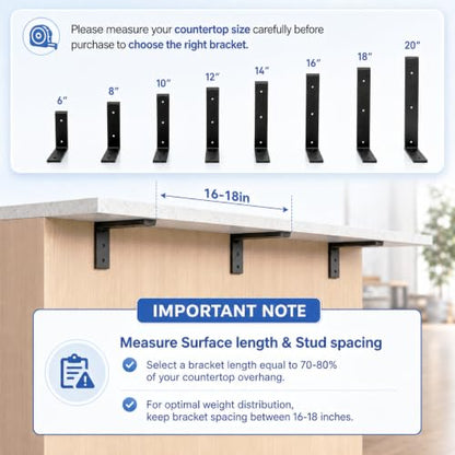 WINKER Countertop Support Bracket 3 Pack Heavy Duty 3/8" Thick Hidden L Shelf Bracket 8" x 6" x 2.5" Metal Corbels for Quartz/Granite/Wood/Concrete/Laminate Countertops, Black - size: 8″x6″x2.5″-3/8" thick, style: Black-3Pack