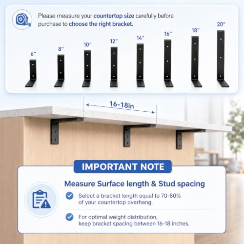 WINKER Countertop Support Bracket 2 Pack Heavy Duty 3/8" Thick Hidden L Shelf Bracket 8" x 6" x 2.5" Metal Corbels for Quartz/Granite/Wood/Concrete/Laminate Countertops, Black - size: 8″x6″x2.5″-3/8" thick, style: Black-2Pack