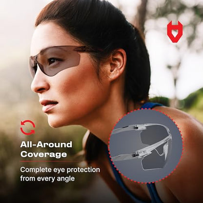 NoCry Lightweight Tinted Safety Glasses with UV 400 Protection, Anti Fog and Anti Scratch Coating and Grey Wrap Around Lenses; ANSI Z87.1 Certified - color: Tinted
