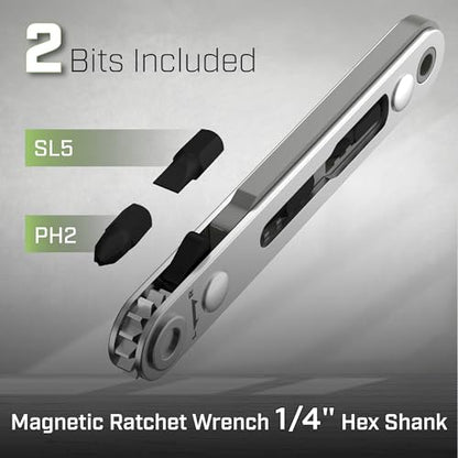 Bates- Mini Ratchet Wrench, 1/4" Magnetic 90 Degree Screwdriver, Gray, Low Profile Right Angle Screwdriver for Tight Spaces - color: Gray, size: 1 pcs