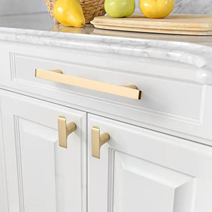 Amerdeco 10 Pack Brushed Gold Cabinet Pulls, 5 Inch(128MM) Hole Centers, Zinc Alloy & Brass, Kitchen Cabinet Handles, Cupboard Handles, Drawer Pulls, ZH0028 - color: Brushed Brass, size: 5"/128MM, style: 10 Pack