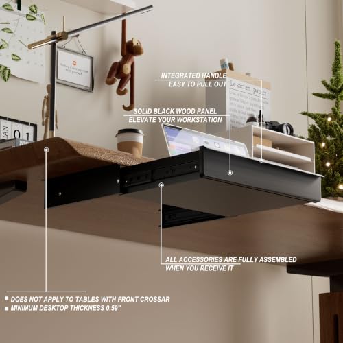 Under Desk Drawer, Black Solid Wood Panel – Sturdy Ball Bearing Slides, Easy Under-Desk Mount, Integrated Handle, Desktop Organizer for Office & Home Workstation - color: Black
