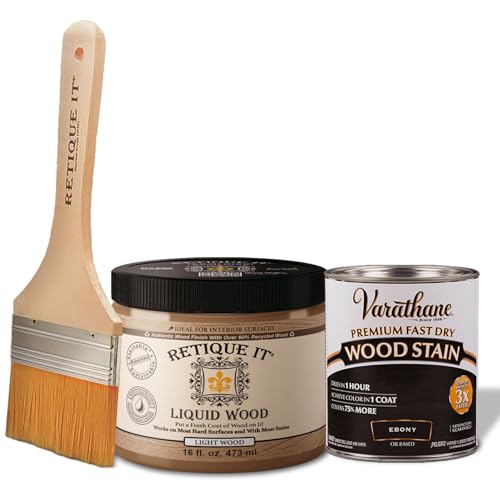 Retique It Liquid Wood - Pint Light with Ebony Stain - Stainable Wood Fiber Paint - Put a fresh coat of wood on it (16oz LW, Ebony) - color: 10 Ebony, size: 16 Fl Oz (Pack of 1)