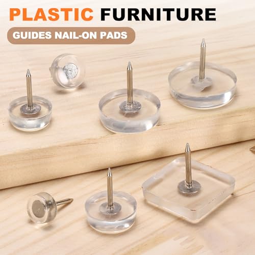 uxcell 12Pcs Furniture Sliders, 10mm Round Plastic Furniture Guides Nail-on Pads, Hardwood Floor Protectors for Chair, Table, Desk, Cabinet Leg, Transparent - size: 10mm