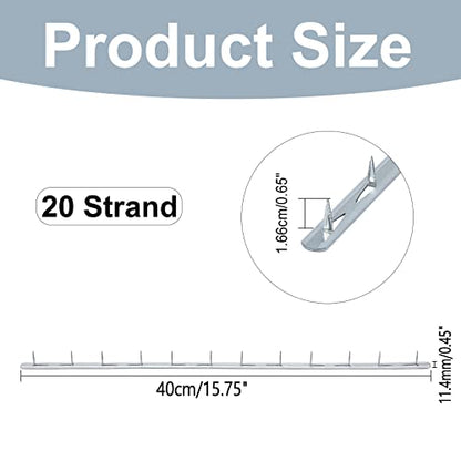 SUPERFINDINGS 20Pcs 15.74x0.44inch Metal Tack Strips Sofa Rack with Nail Iron Bar Fangs Silver Galvanized Sofa Accessories Fabric Reupholstery Supplies for Furniture, Couch, Chair and Sofa