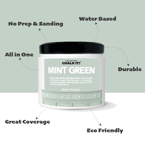 CHALK IT! All-in-One Multi-Surface Chalk Paint for Furniture & Cabinets No Sanding, No Primer, Built-In Top Coat Water-Based, Low-Odor, Fast-Drying, Matte Finish (Mint Green) - color: Mint Green