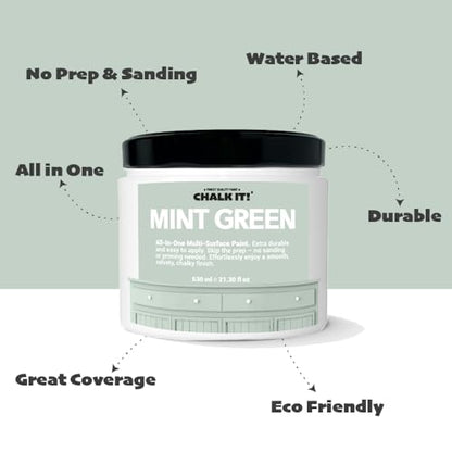 CHALK IT! All-in-One Multi-Surface Chalk Paint for Furniture & Cabinets No Sanding, No Primer, Built-In Top Coat Water-Based, Low-Odor, Fast-Drying, Matte Finish (Mint Green) - color: Mint Green