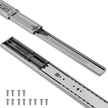 TOUCH Drawer Slides (1 Pair, 24 Inch 600mm) Push to Open Side Mount Ball Bearing 3 Folds Metal Rails Track Guide Glides Runners Heavy Duty Drawer Dresser Kitchen, 100 LB Capacity - color: PUSH-OPEN, size: 24" 600MM