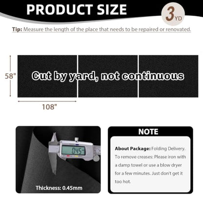 600D Outdoor Upholstery Fabric 58” W Waterproof Canvas Fabric by The Yard - color: Black, size: 3 yard pre cut