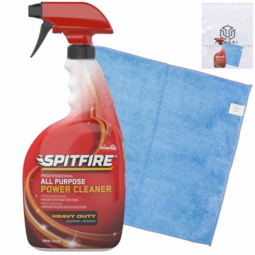 Spitfire Professional All Purpose Heavy Duty Power Cleaner Degreaser, Removes Dirt Grime and Black Heel Marks, 32 Fl Oz bundled with Microfiber Cloth