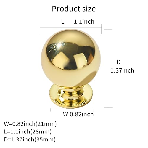 khtumeware 2 Pack 1.1 Inch Polished Brass Cabinet Knobs Small Ball Kitchen Cabinet Hardware Drawer Knobs Pulls for Drawers. - color: Polished Brass, size: 1-1/8 Inch(28mm)Diameter