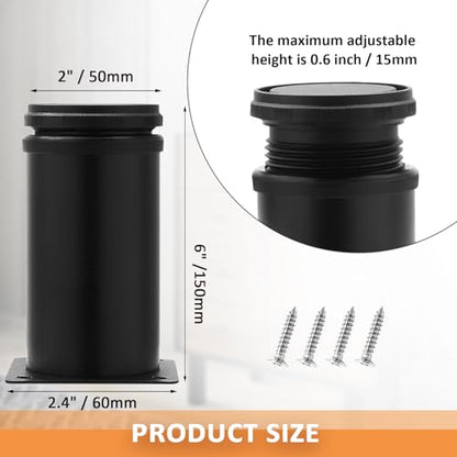 6 Inch Adjustable Furniture Legs, Set of 4, Black, 50x150mm - size: 6 Inch / 150mm
