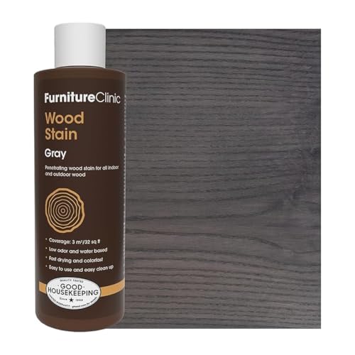 Furniture Clinic Wood Stain, Water-Based & Fast Drying, Grey - color: Gray, size: 250ml / 8.5 Fl Oz