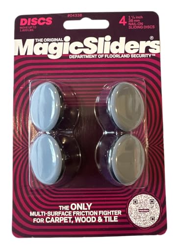 MAGIC SLIDERS 1-1/2 Inch (38mm) Round Furniture Sliders with Nail – 4 Pack | Heavy Duty Silicon Glide Pads for Wood, Tile, Carpet & Vinyl Floors | Floor Protectors for Furniture Legs