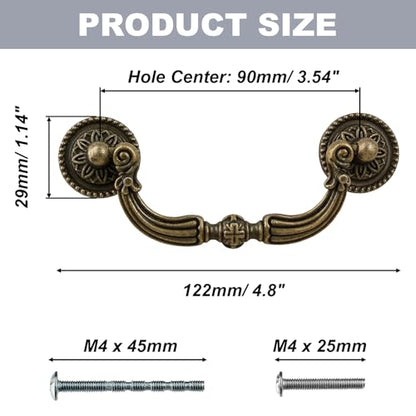 4 Pack 3.5" Hole Center Bail Pull Antique Bronze Drawer Handle - color: Antique Bronze, size: 3.5 Inch