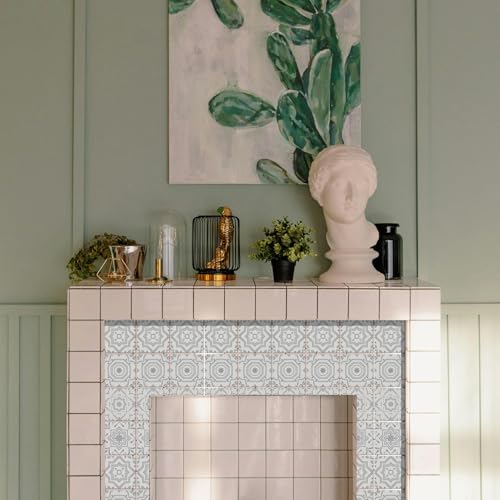 36 Pcs 4 Styles Gray and White Patten Tile Sticker Geometric Patten Wall Tile Stickers Waterproof Self Adhesive Stick on Decals for Kitchen Bathroom Wall Art 4×4 Inch - color: Gray and White Patten