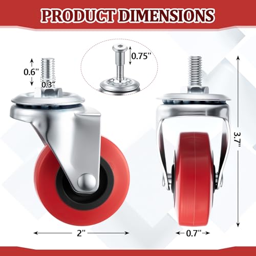 BBTO 24 Pack 2 Inch Low Profile Swivel Caster Wheels Threaded 360 ° Replacement Rubber Caster Wheels for Desk Chair Creeper Service Cart Cabinets Stool Post Mount