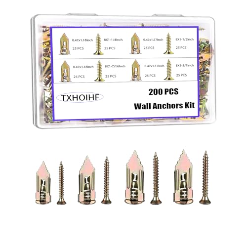 Self Drilling Drywall Anchors Kit - 200PCS, 2 Sizes Sheetrock Anchors & 4 Sizes Screws, Zinc Plated Steel, No Drill or Holes in Wall, For TV, Wall Hanging, Cabinets - size: MDZT-200PCS