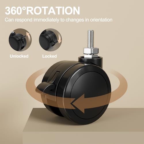 JOY Worker M8 Threaded Stem Casters 2.5" Locking Wheels Set of 4, Black - color: Black