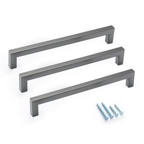 30 Pack Kitchen Cabinet Handles 8 Inch Ancient Grey Square Cabinet Pulls Drawer Handles Modern Dresser Hardware Stainless Steel Cabinet Handles for Bathroom Bedroom Cupboard - color: Ancient Grey, size: 8 inch hole center (203mm)