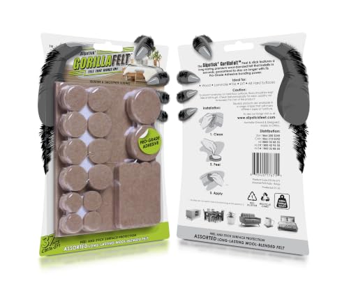 Slipstick GorillaFelt Premium Felt Furniture Pads/Floor Protector Variety Pack (37 Pieces) Self Stick Furniture Felt Protection Pads, Safe on All Hard Surfaces, Beige - size: Assorted 37 PCS Beige