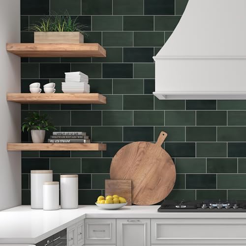 100-Sheet Subway Peel and Stick Backsplash Tile, 6" x 3" Green Mixed Stone Composite Handmade Looks Self Adhesive Waterproof Wall Tile, Stick on Tiles for Kitchen Bathroom - color: Green Mixed, size: Subway