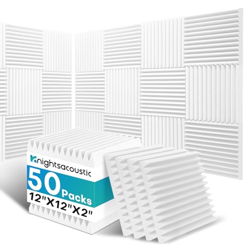 50 Pack Sound Proof Foam Panels for Walls, 2 X 12 X 12 Inches Acoustic Foam Panels, High Density Acoustic Panels Sound Absorbing, Noise Cancelling Studio Wedges, White (NOT INCLUDE ADHESIVE) - size: 50Packs All White