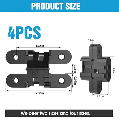 Invisible Cabinet Hinges 180° Black, 4-Pack - color: Black-4PCS, size: B: Door Thick(11/6"~1")